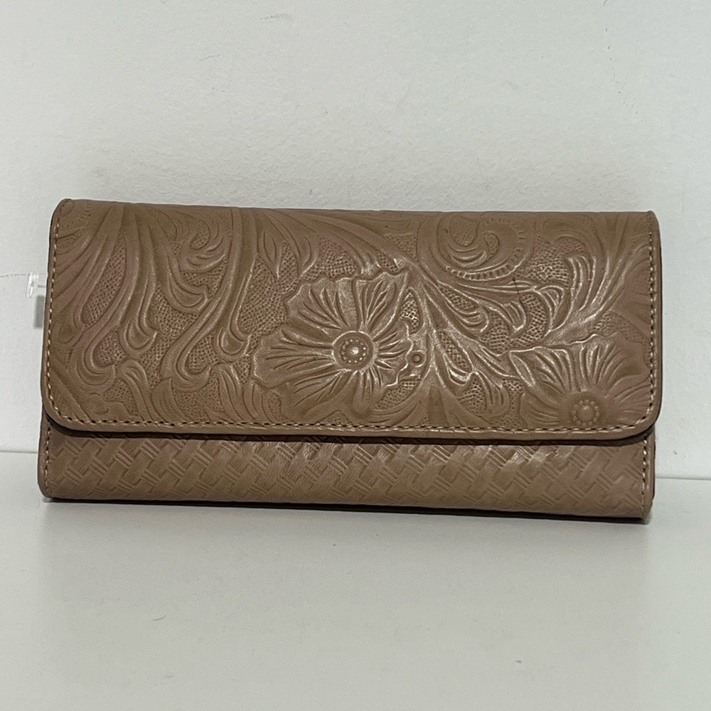 Women's Embossed Floral Wallet Clutch in Taupe